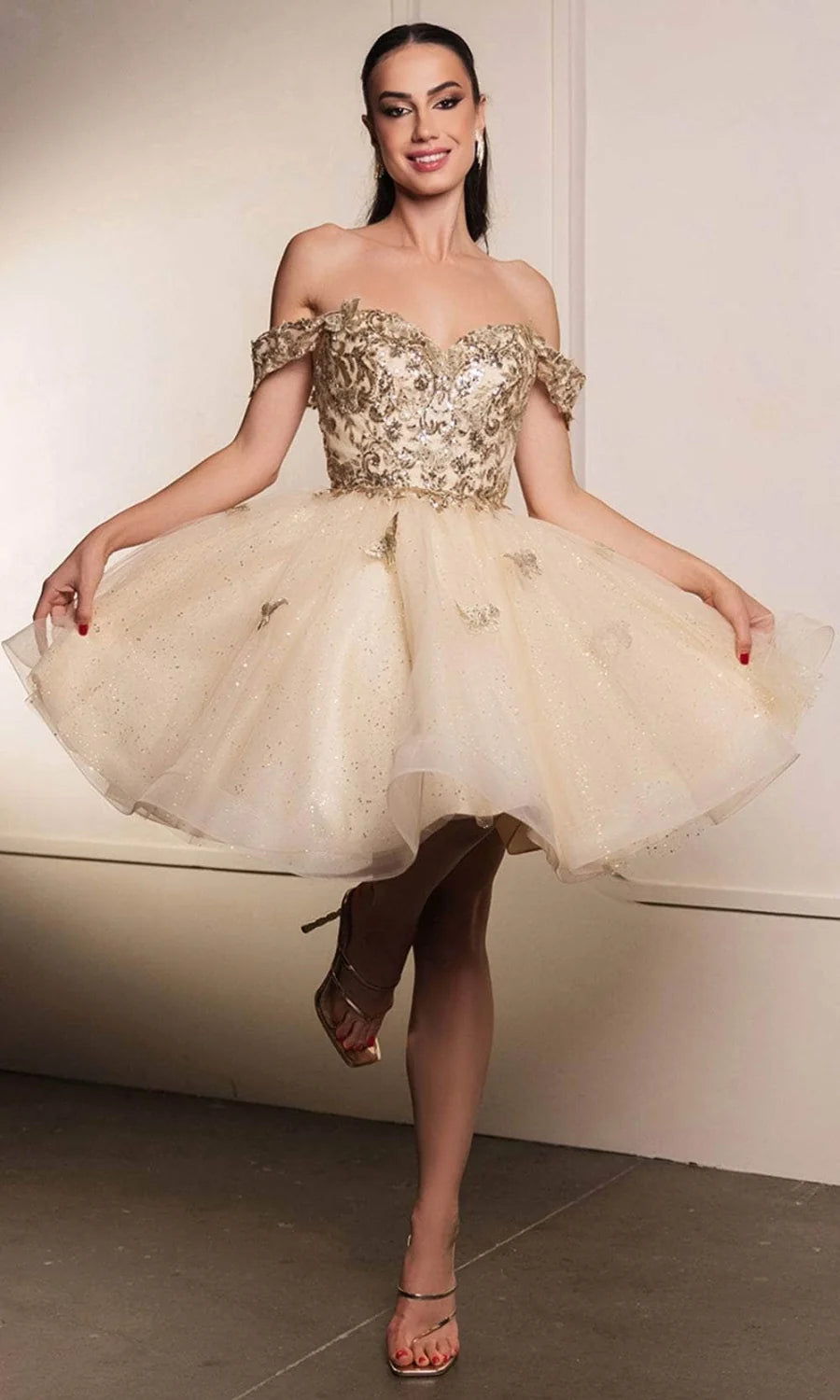 3D Butterfly Short Off Shoulder Dress by May Queen MQ2105