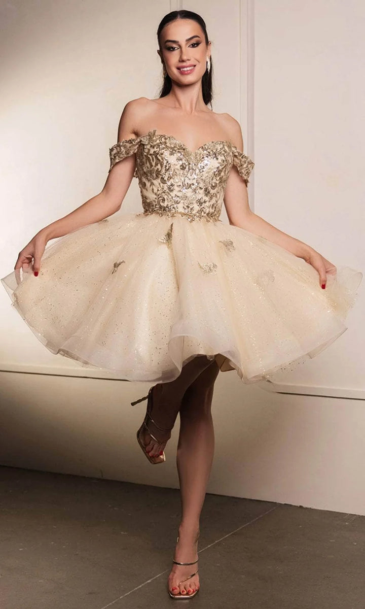 3D Butterfly Short Off Shoulder Dress by May Queen MQ2105