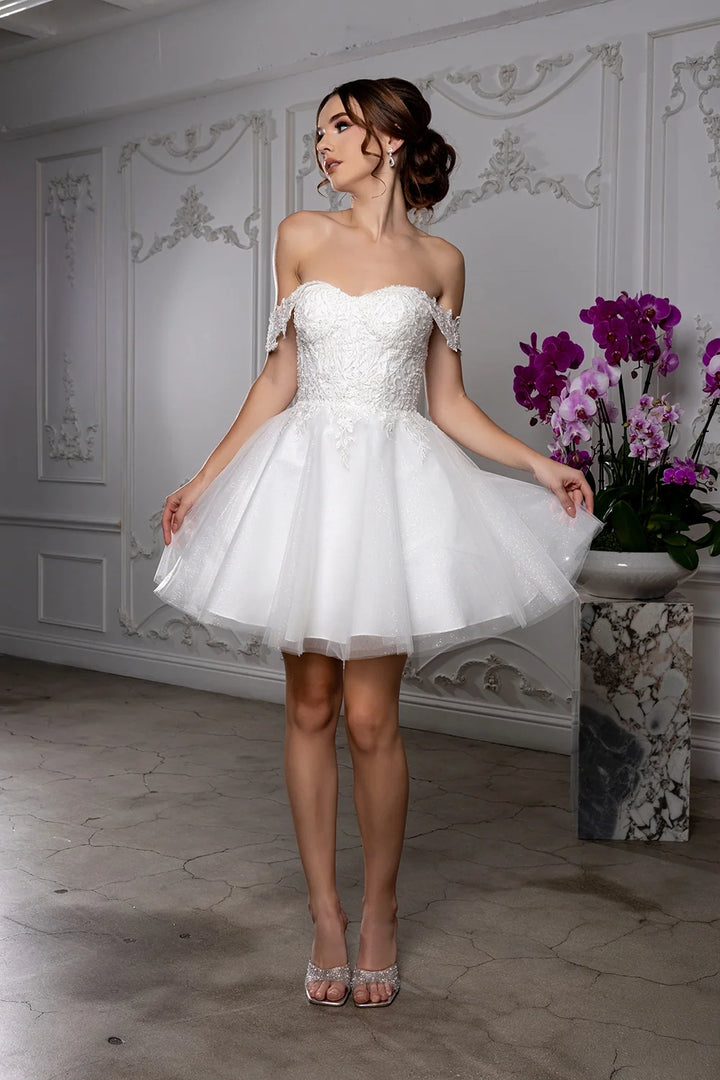 Applique Short Off Shoulder Dress by May Queen MQ2224