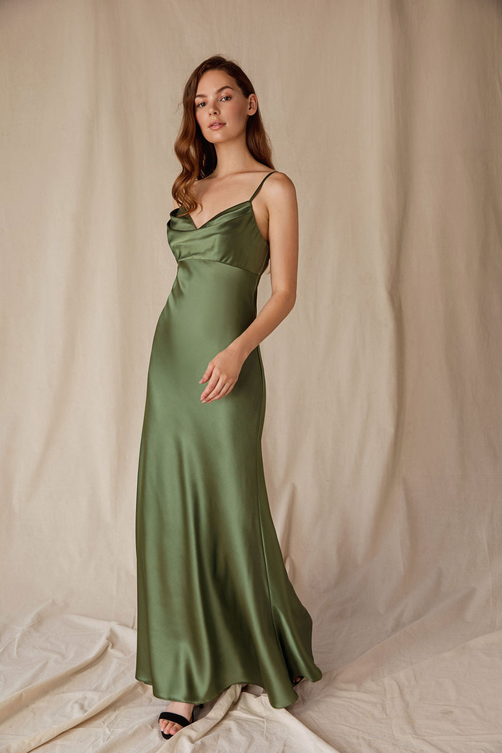 long fitted silk dress SilkSilky 100% Mulberry Silk Spaghetti Strap Deep V Neck Midi Dress with V-Back Design, Brown / XL