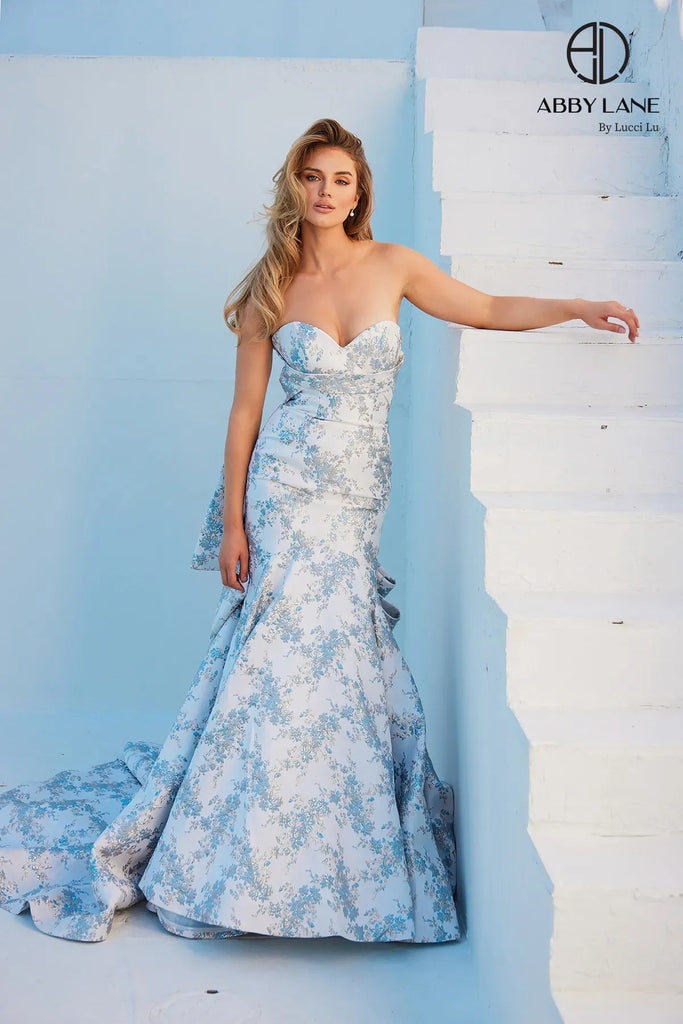 Blue Brocade Strapless Bridal Gown by Abby Lane 97274 2 / Blue