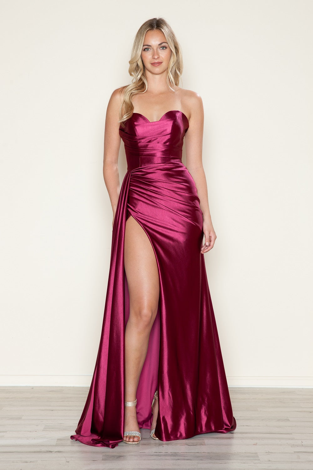 Satin Fitted Strapless Slit Gown by Poly USA 9734 ABC Fashion Satin Fitted Strapless Slit Gown by Poly USA 9734 ABC Fashion