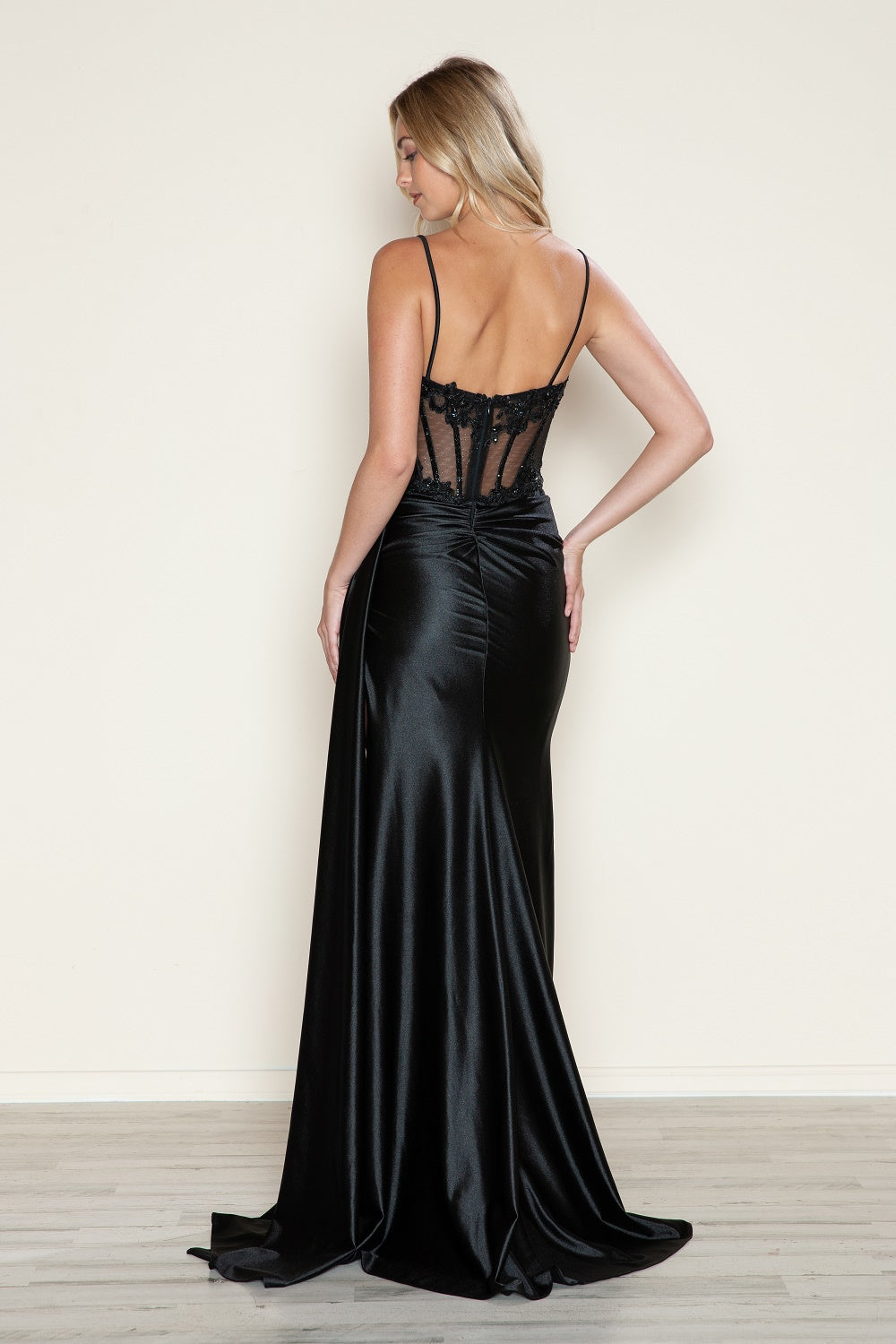 Embroidered Satin Corset Slit Gown by Poly USA 9740 ABC Fashion Embroidered Satin Corset Slit Gown by Poly USA 9740 ABC Fashion