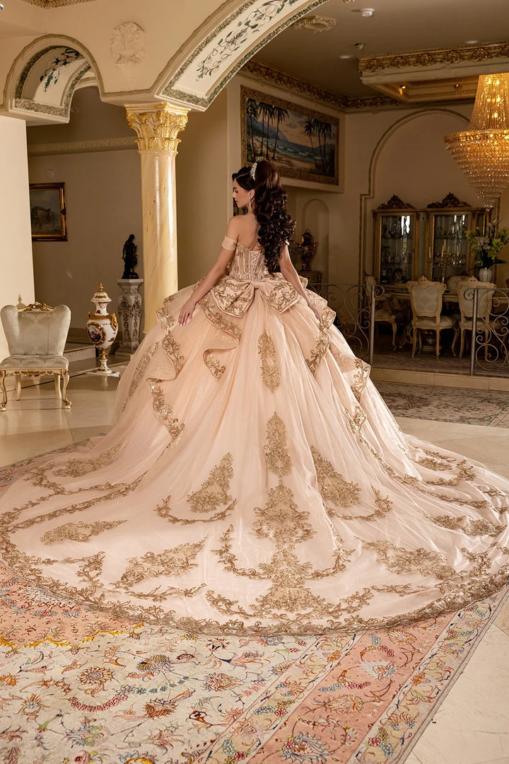 Applique Off Shoulder Ball Gown by May Queen LK303