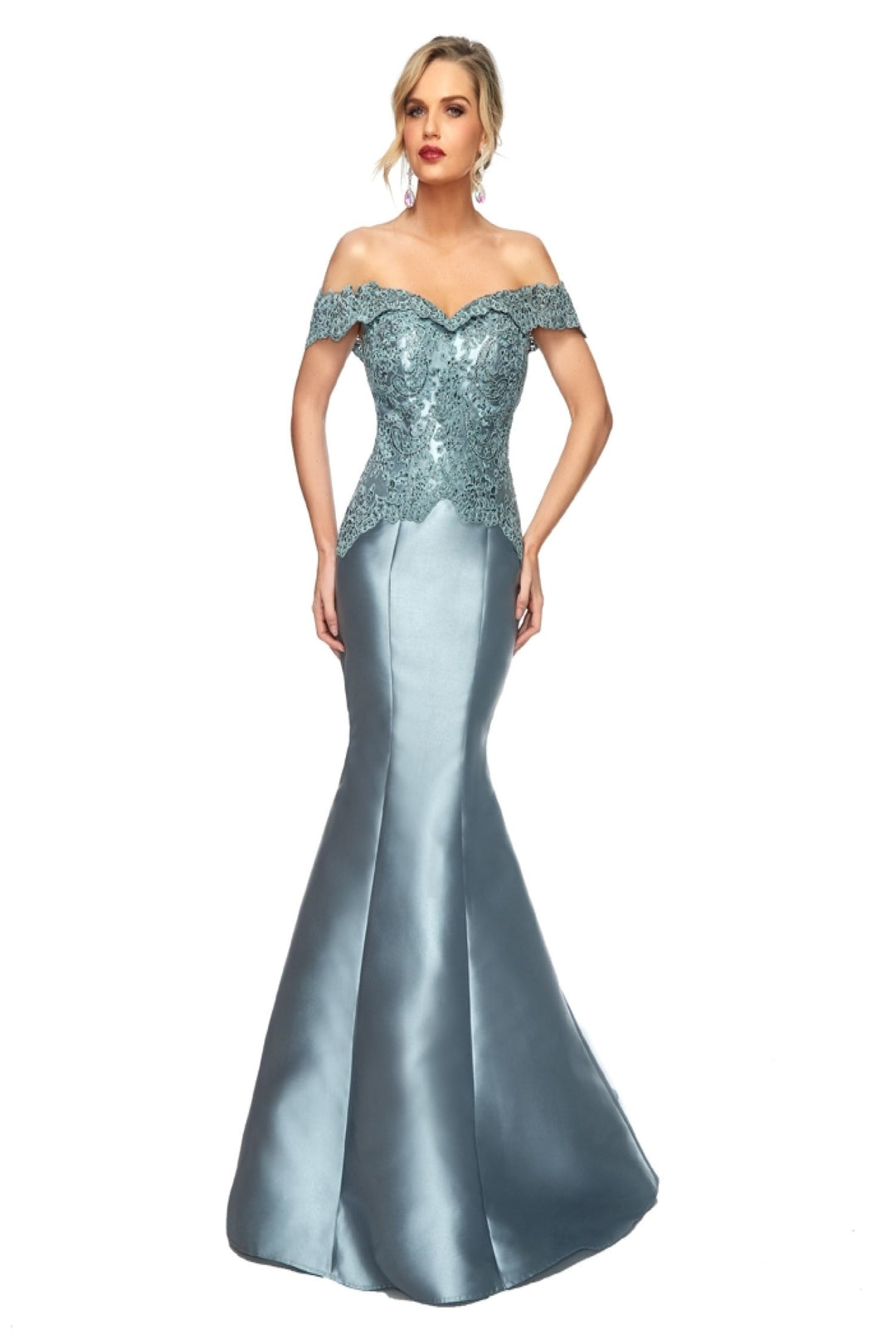 Mikado Off Shoulder Mermaid Dress by Abby Paris 986003W