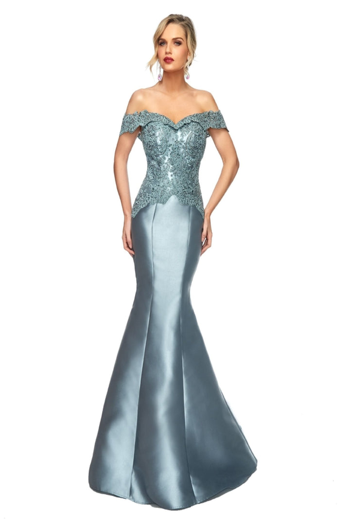 Mikado Off Shoulder Mermaid Dress by Abby Paris 986003W