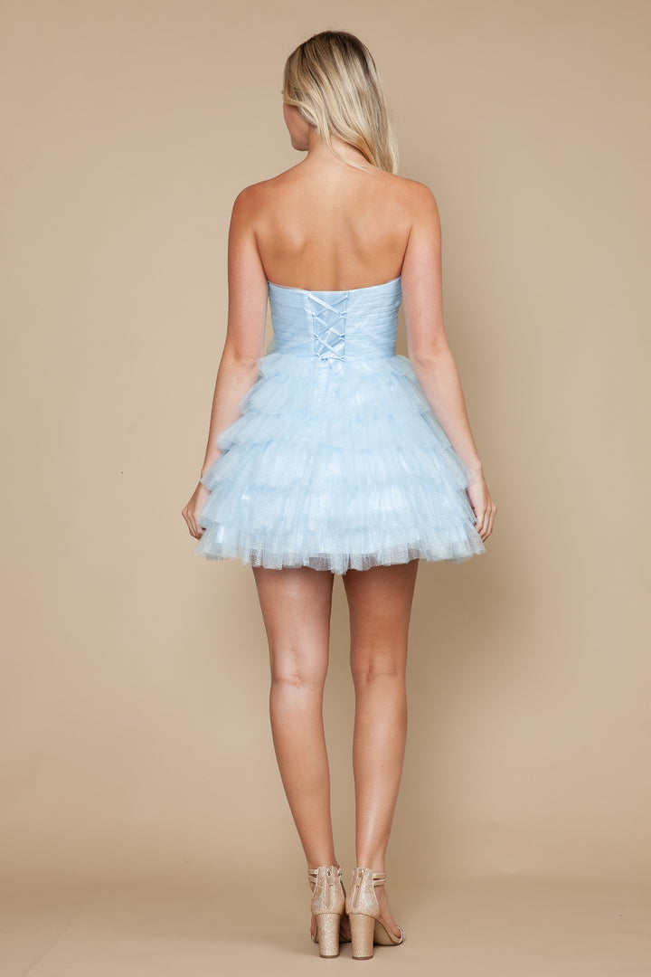 Glitter Short Strapless Ruffled Dress by Poly USA 9912