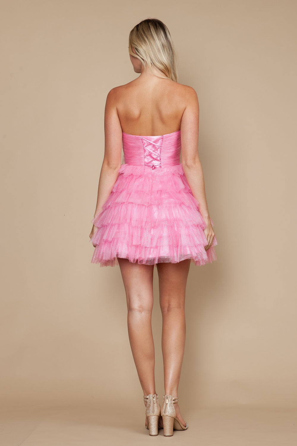 Glitter Short Strapless Ruffled Dress by Poly USA 9912