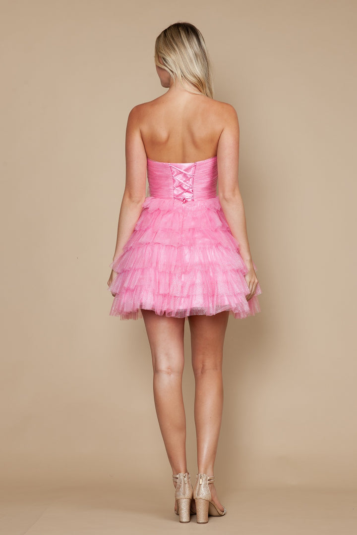 Glitter Short Strapless Ruffled Dress by Poly USA 9912