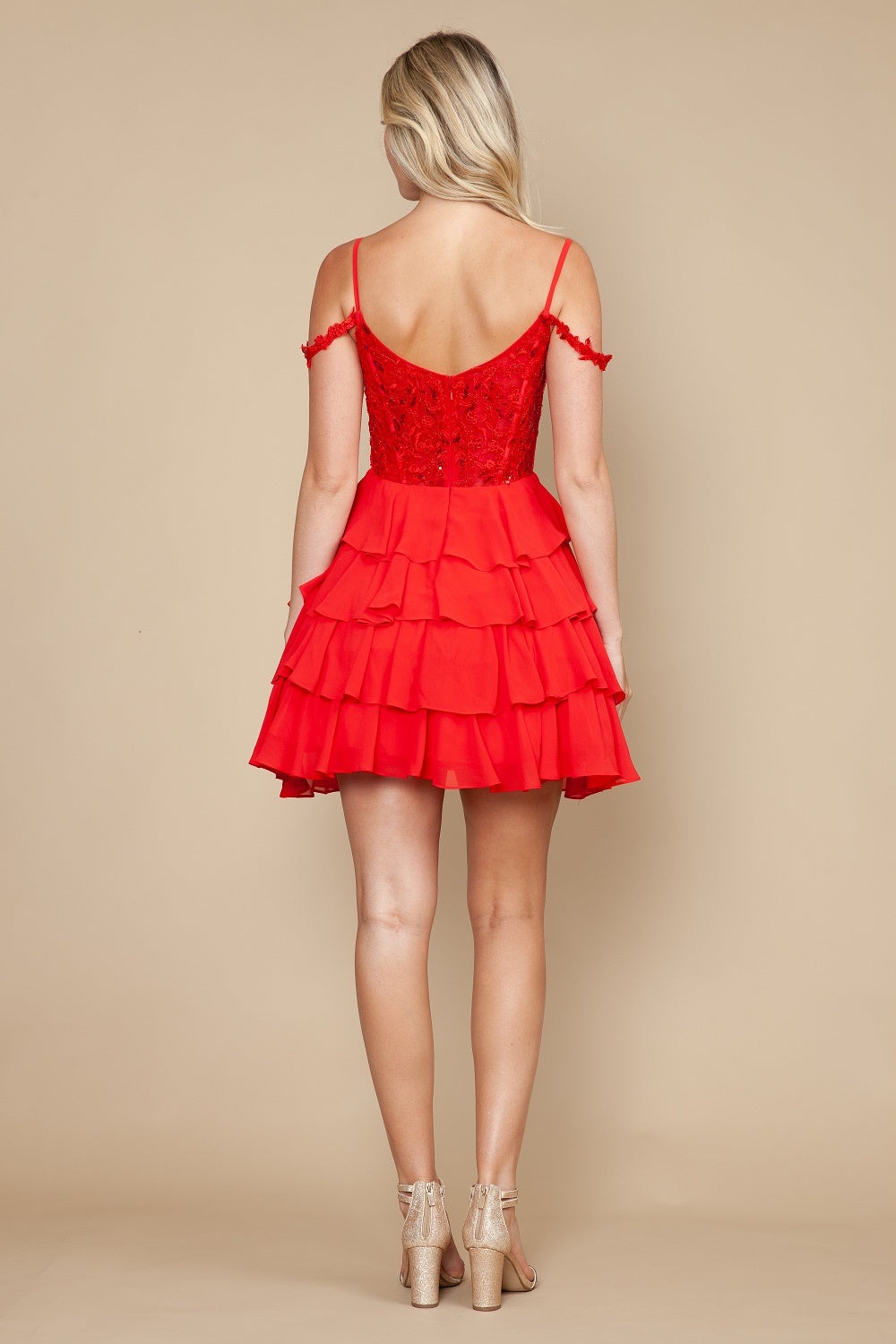 Short Cold Shoulder Tiered Dress by Poly USA 9920