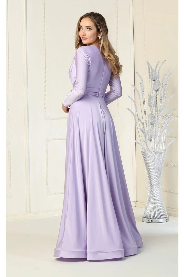 Long Sleeve A-line Slit Gown by May Queen MQ1835