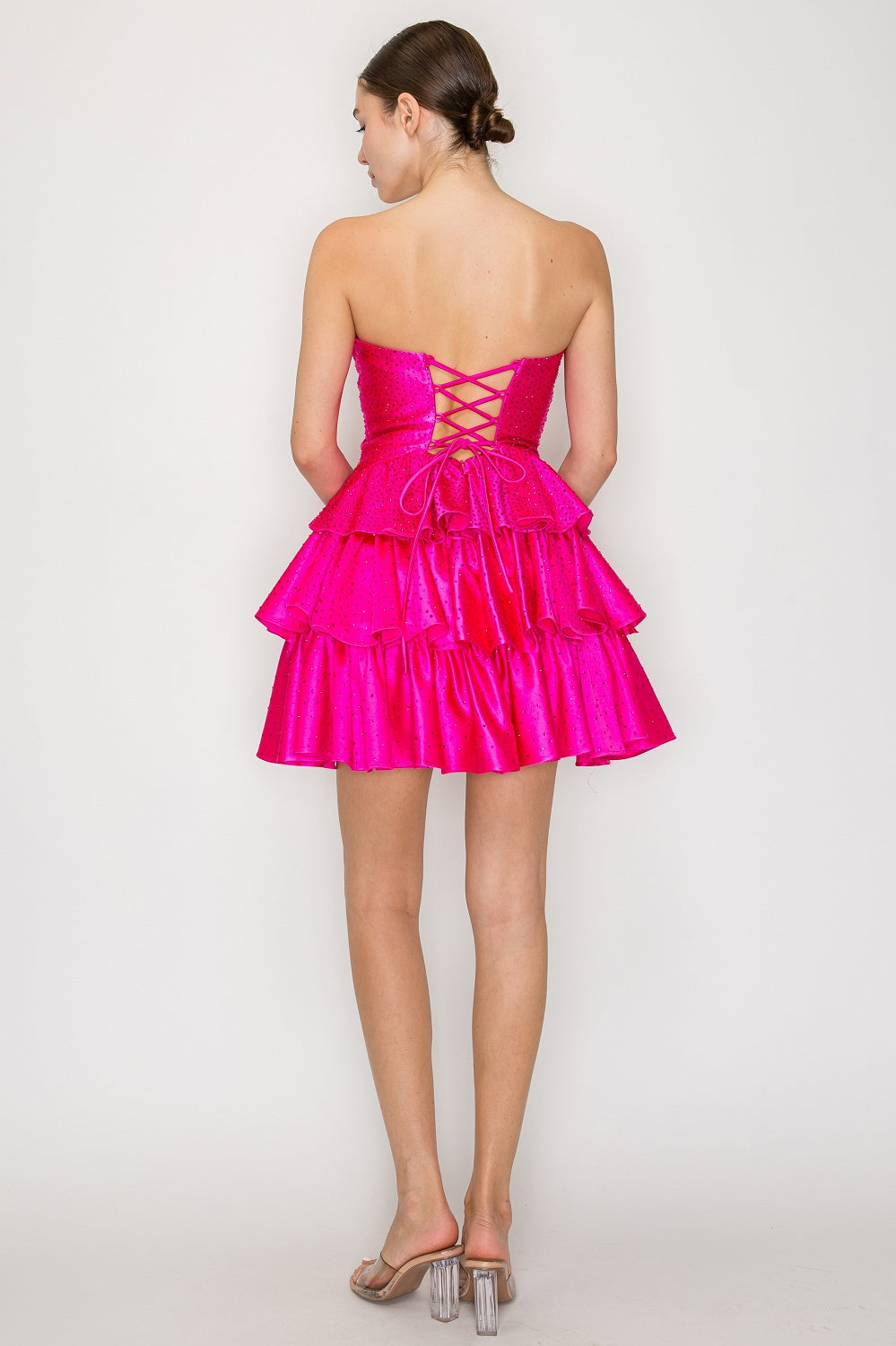 Short Strapless Beaded A-Line Tiered Dress By Poly USA 9944 XS / Blue Short Strapless Beaded A-Line Tiered Dress By Poly USA 9944 XS / Blue