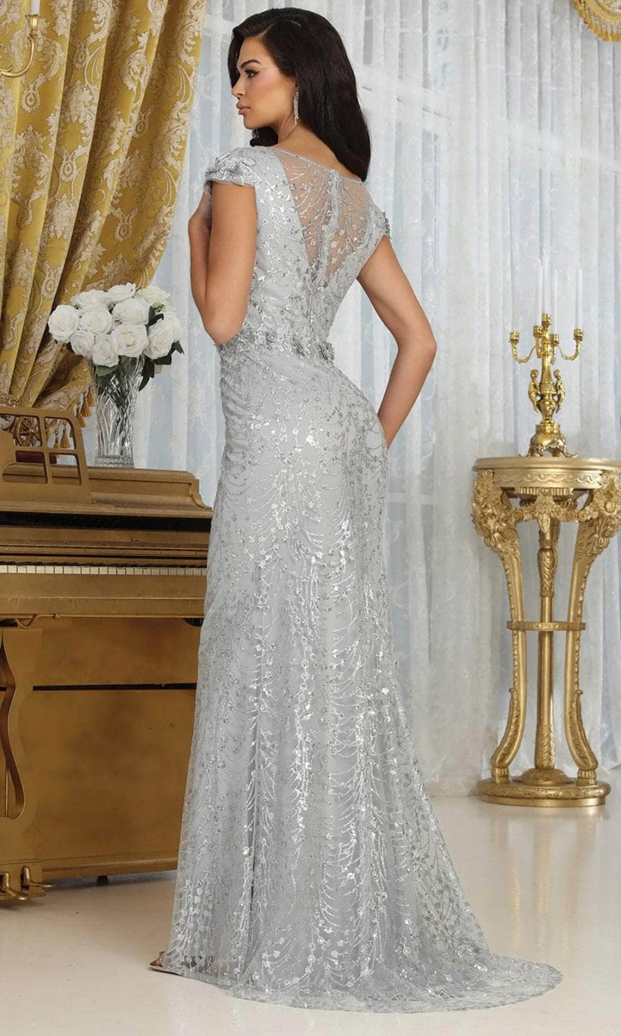Glitter Cap Sleeve Gown by May Queen MQ2062