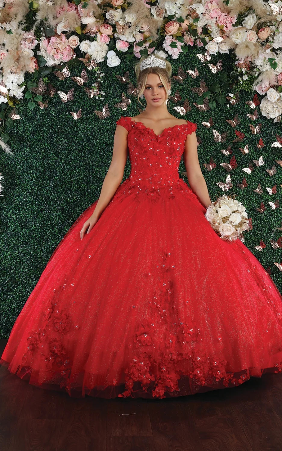 3D Floral Off Shoulder Ball Gown by May Queen LK160