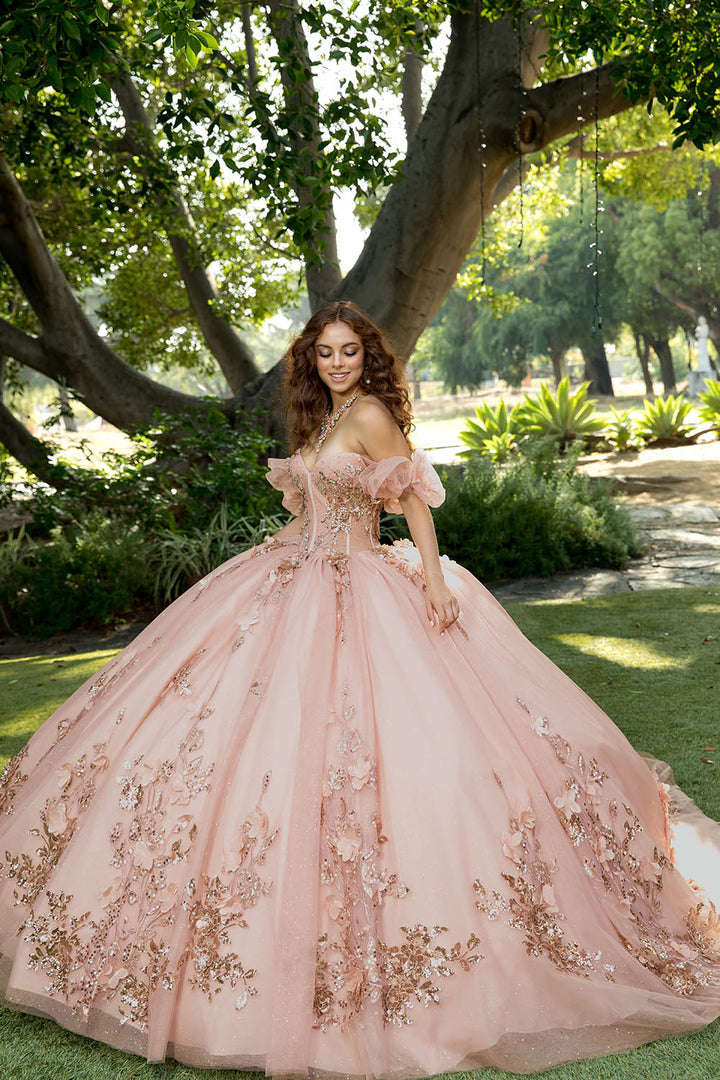 3D Floral Strapless Ball Gown by Petite Adele PQ1089