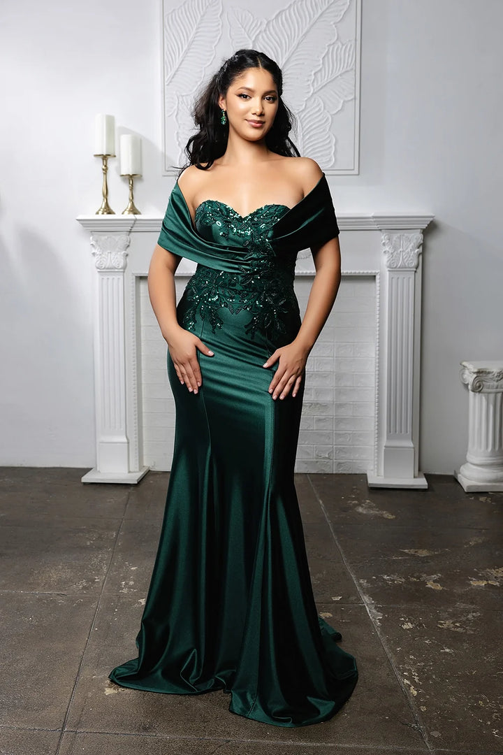 Fitted Off Shoulder Gown by May Queen MQ2174