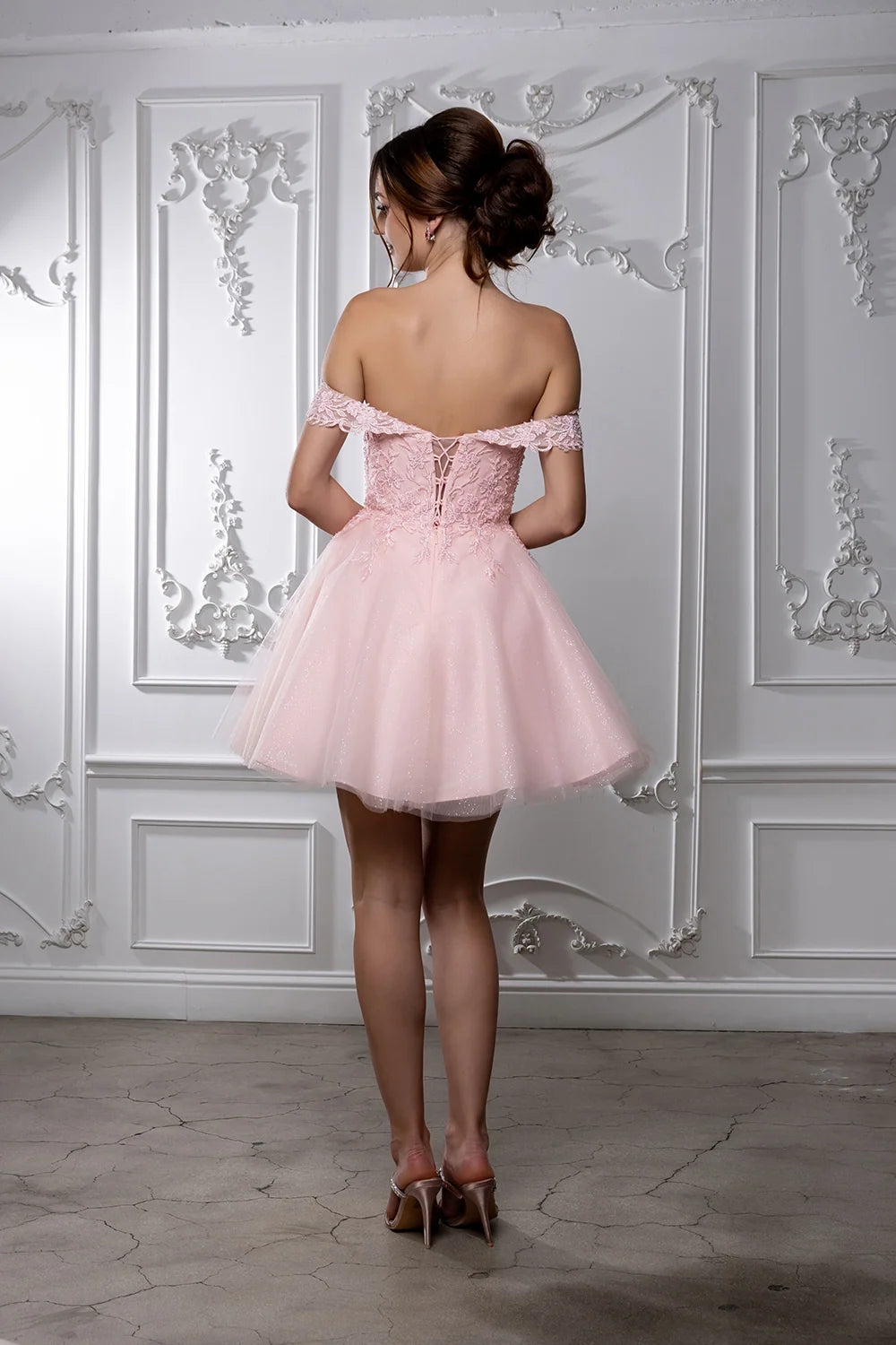 Applique Short Off Shoulder Dress by May Queen MQ2224