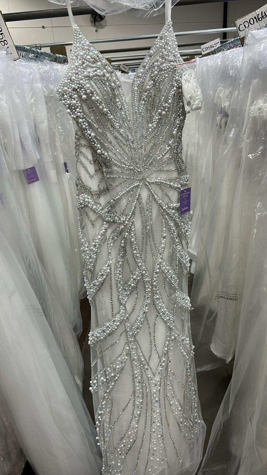 Beaded White Strapless Gown by Ladivine CC0688W
