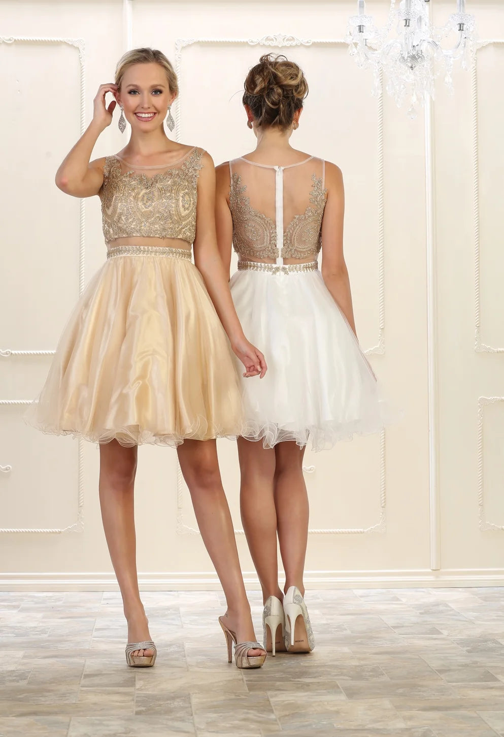 Short Mock 2-Piece Ruffled Dress by May Queen MQ1462