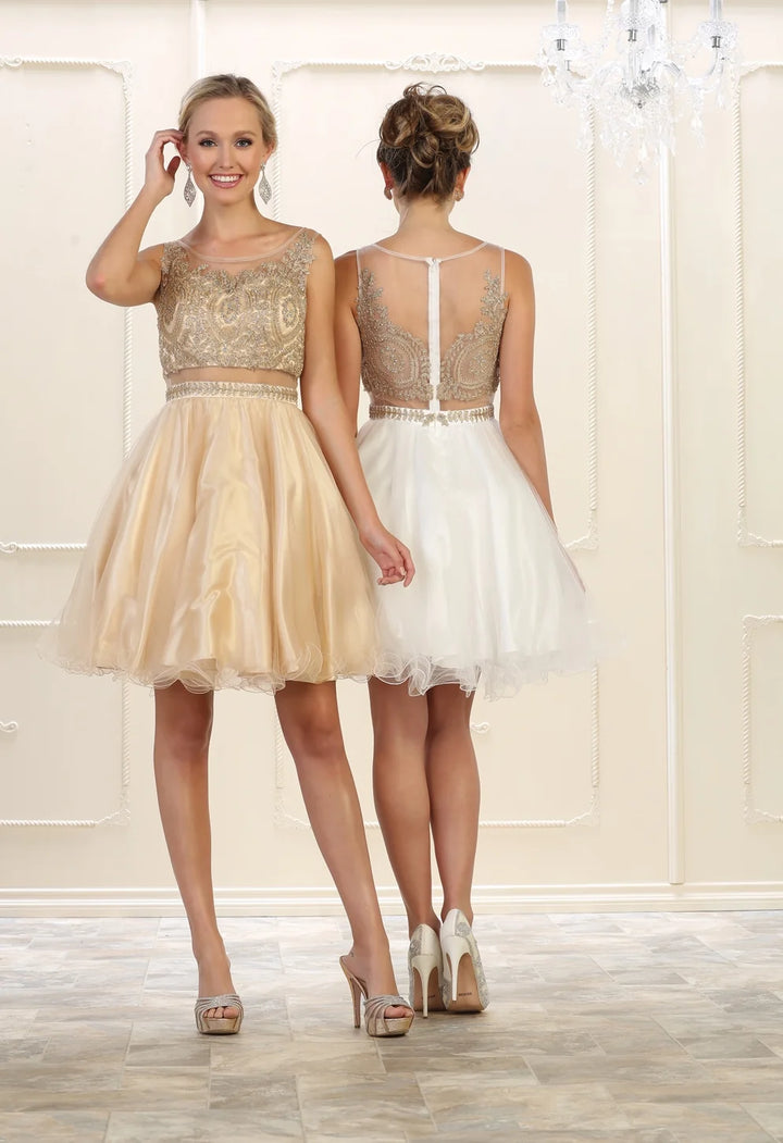 Short Mock 2-Piece Ruffled Dress by May Queen MQ1462