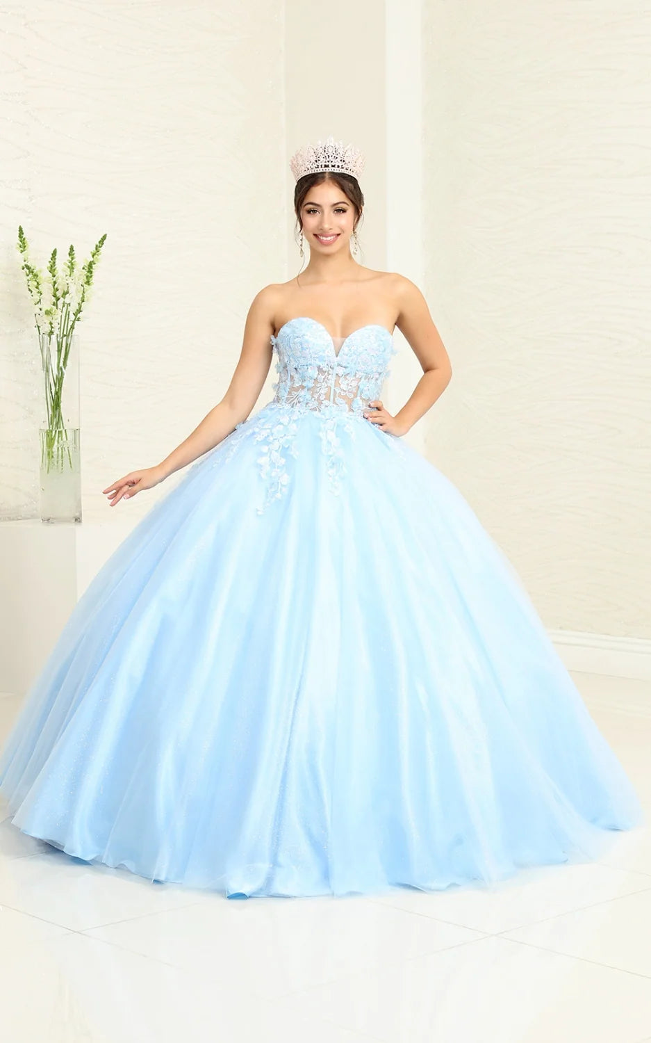 Applique Strapless Ball Gown by May Queen LK243