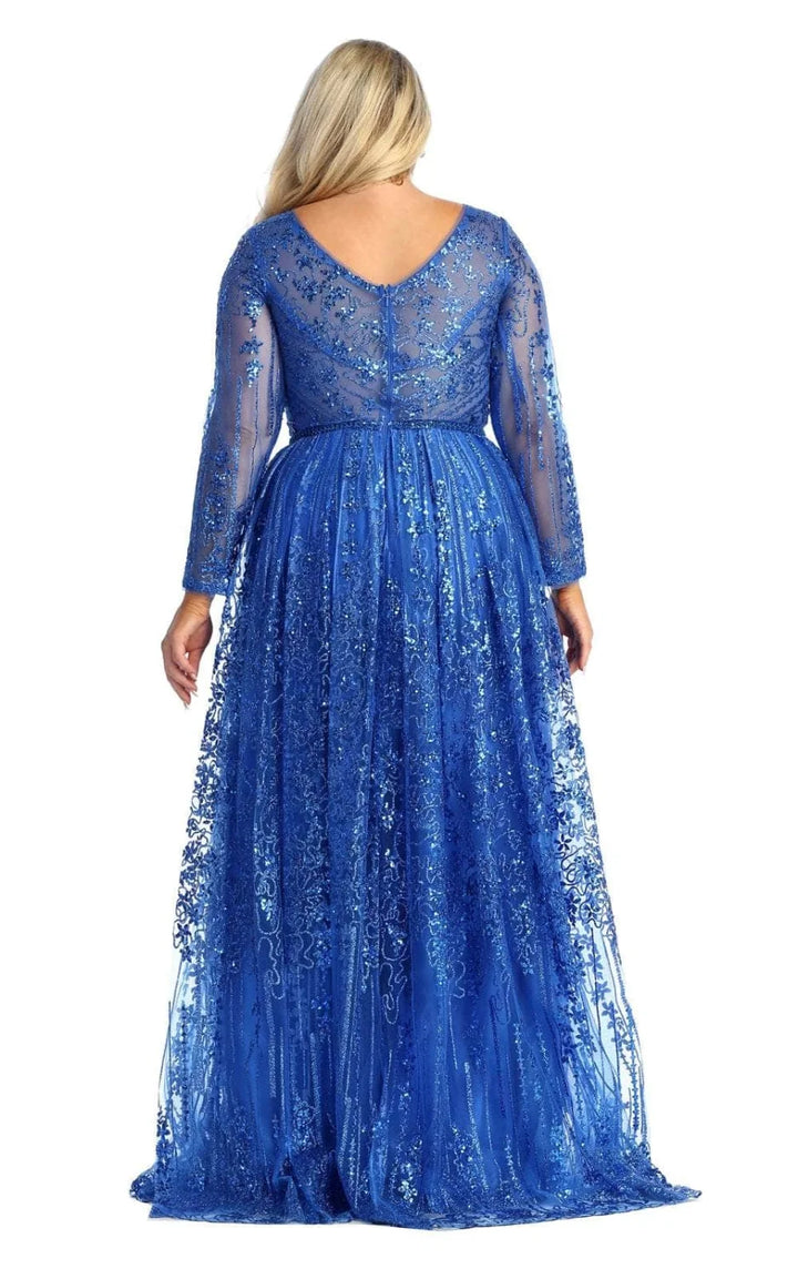 Glitter Long Sleeve A-line Gown by May Queen RQ7920