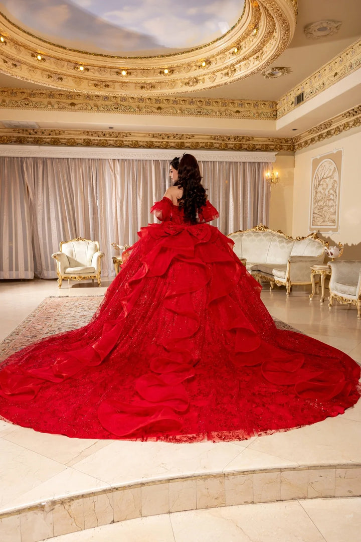 Off Shoulder Ruffled Ball Gown by May Queen LK296