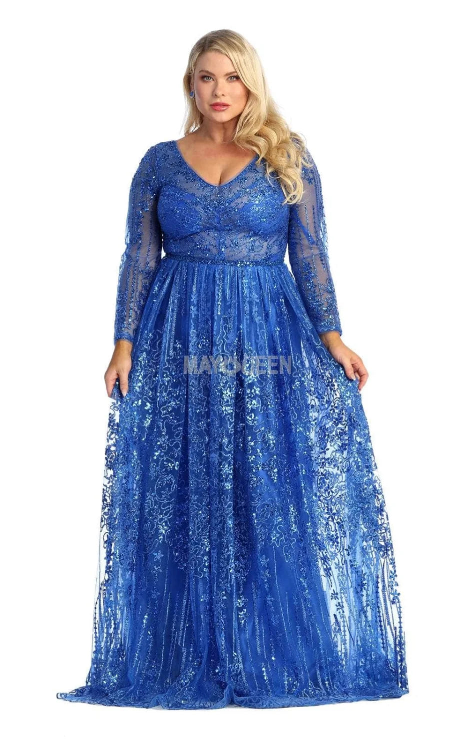 Glitter Long Sleeve A-line Gown by May Queen RQ7920