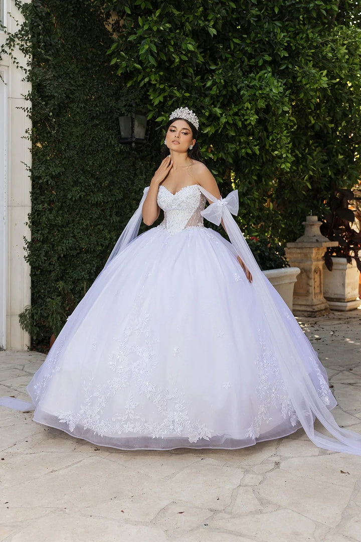 Applique Off Shoulder Ball Gown by May Queen LK263