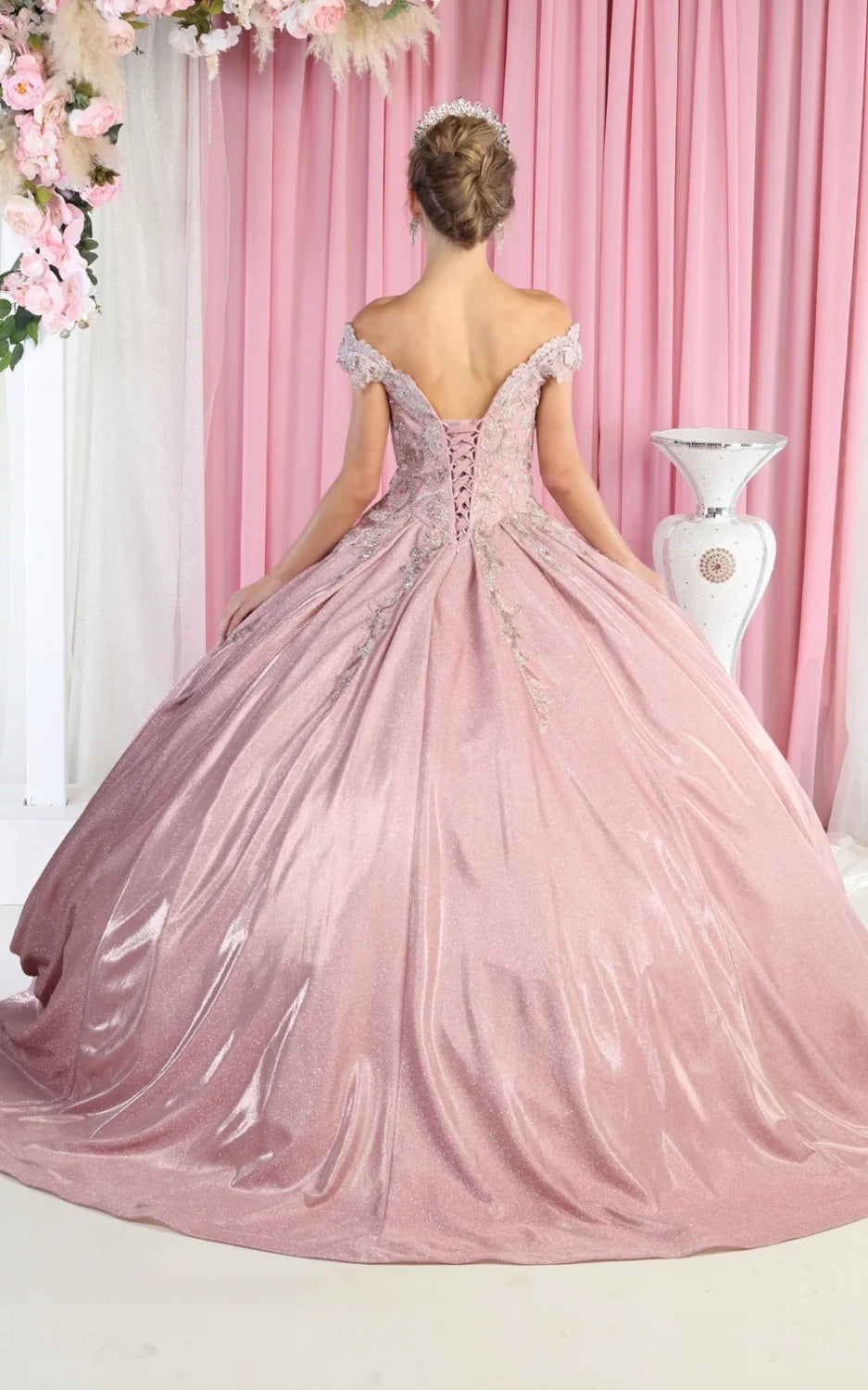 Metallic Sleeveless Ball Gown by May Queen LK178