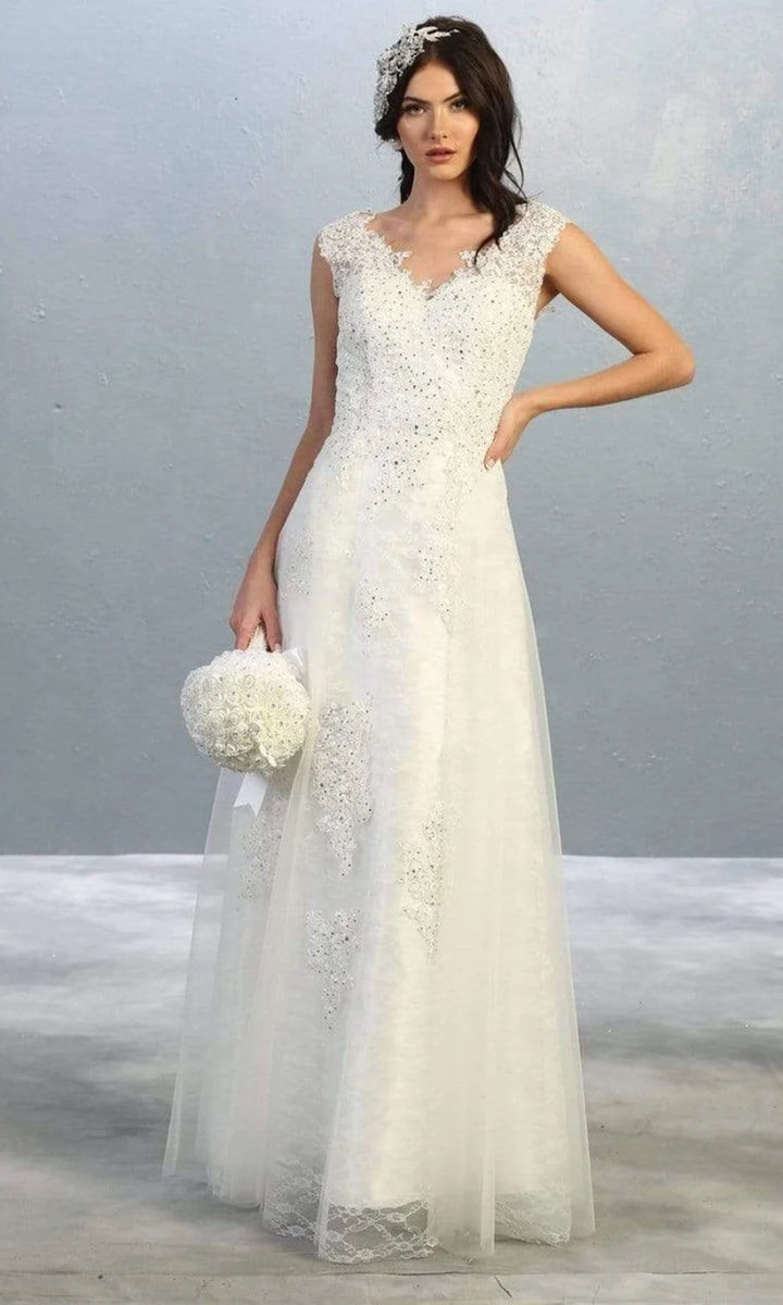 Applique V-Neck A-line Gown by May Queen MQ1799