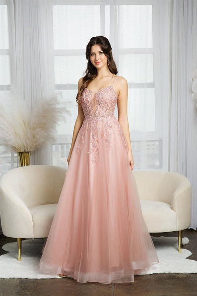 Floral Applique Sleeveless A-line Tulle Gown by Juno A1011
