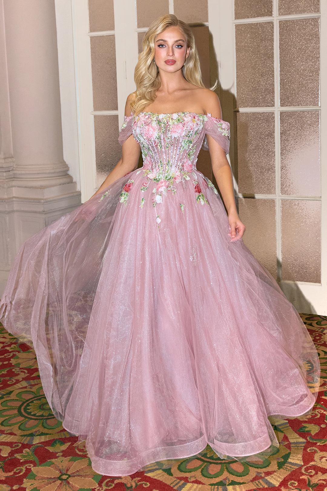 Applique Off Shoulder Gown by Andrea and Leo A1479