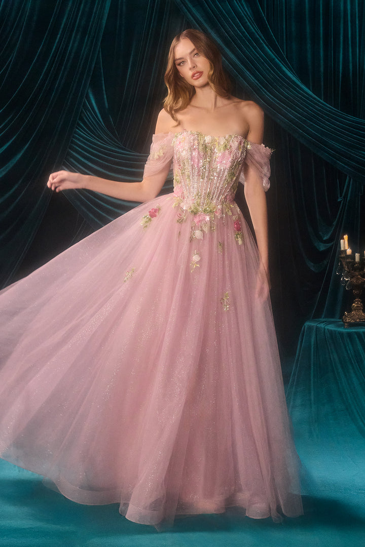 Applique Off Shoulder Gown by Andrea and Leo A1479