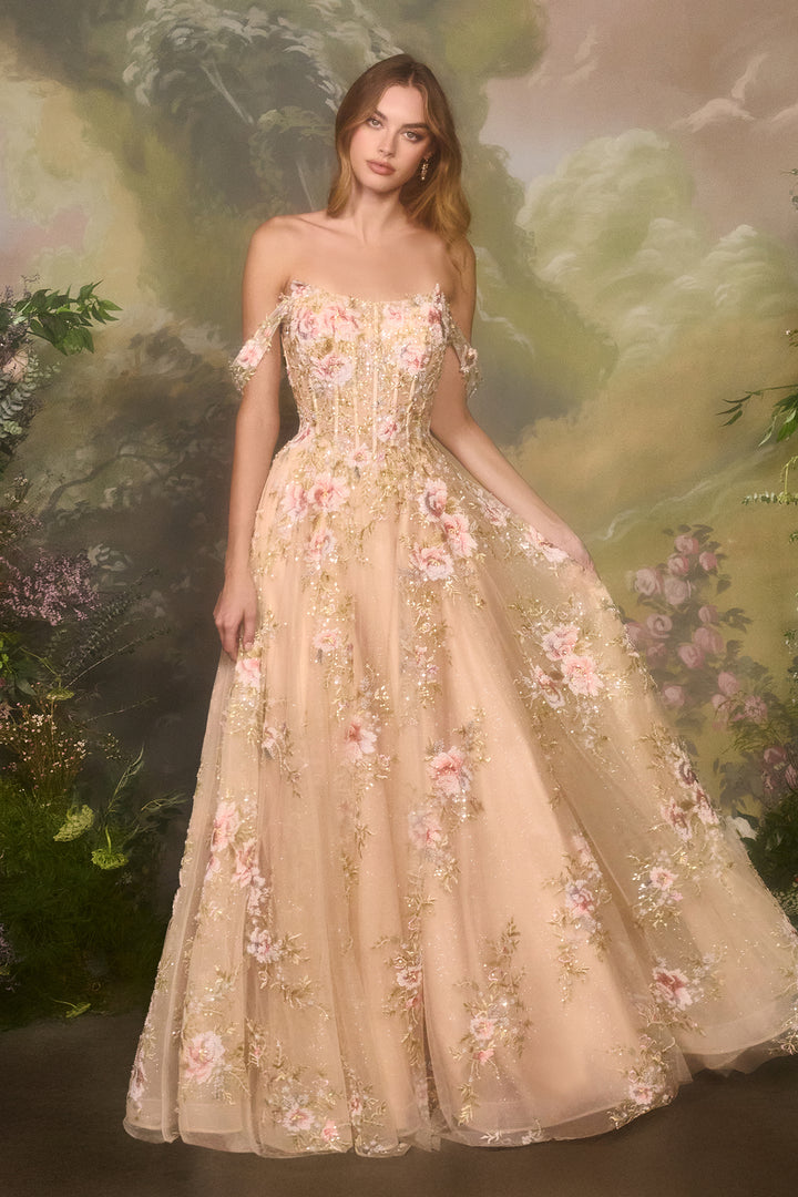Applique Sleeveless Gown by Andrea and Leo A1480