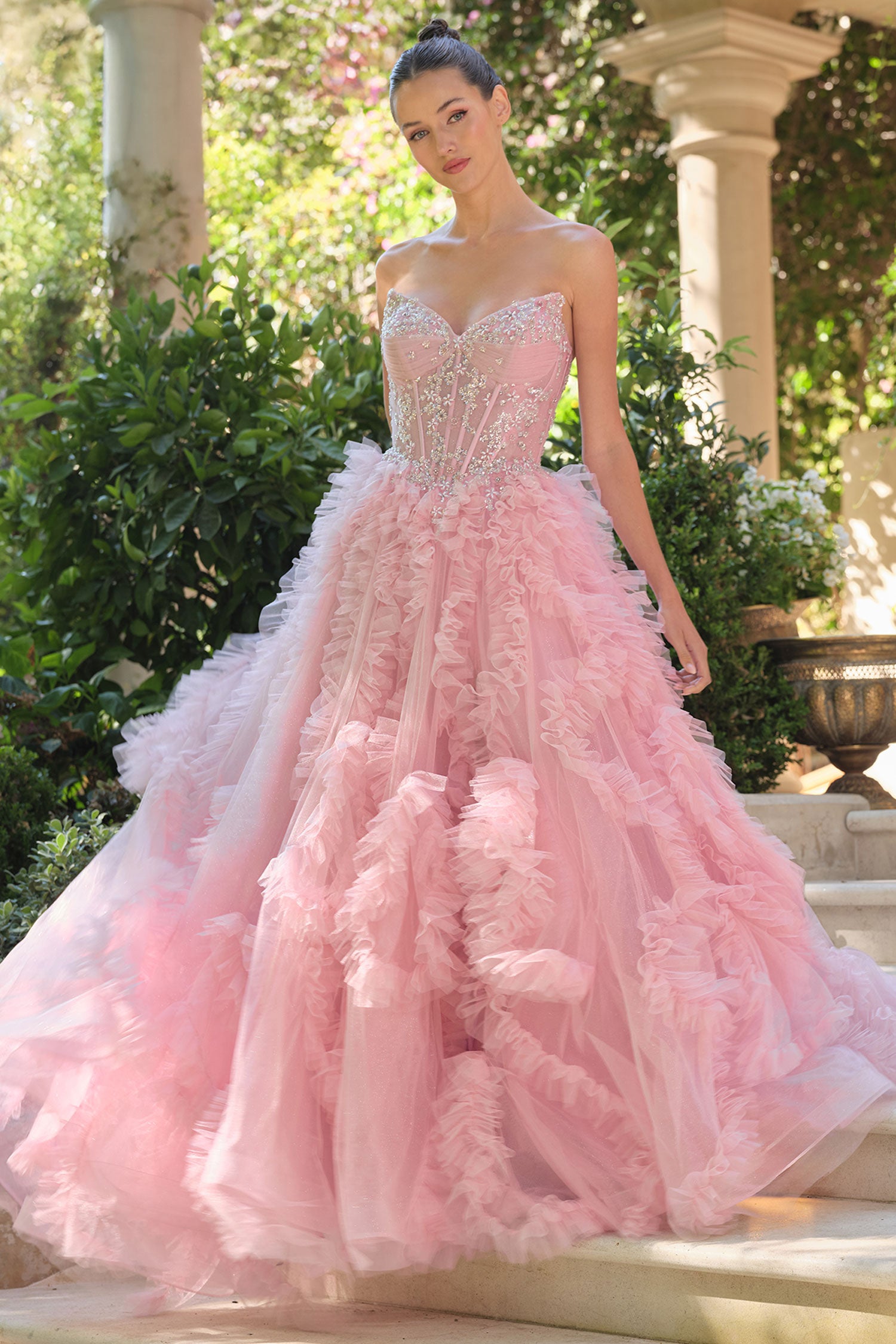 Gown Pink And Gold Womens Tulle Skirt A1483 Ruffled Tulle Ball