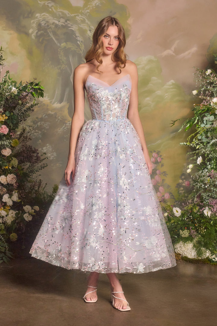 Strapless Tea Length Dress by Andrea and Leo A1485