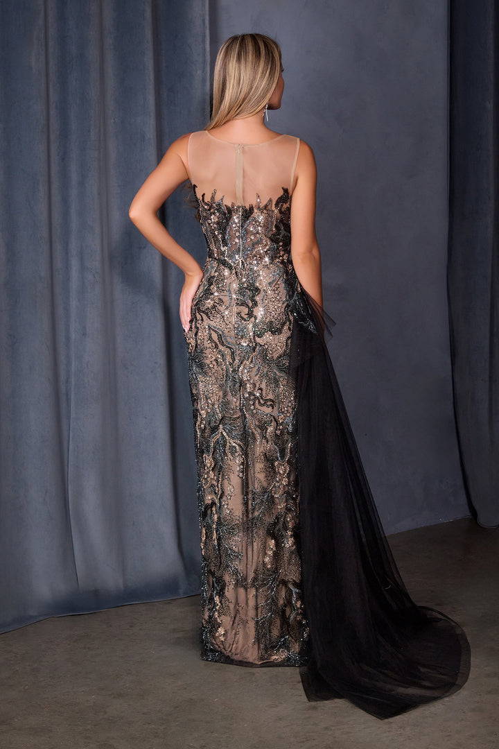 Beaded Sleeveless Slit Gown by Andrea and Leo A1489