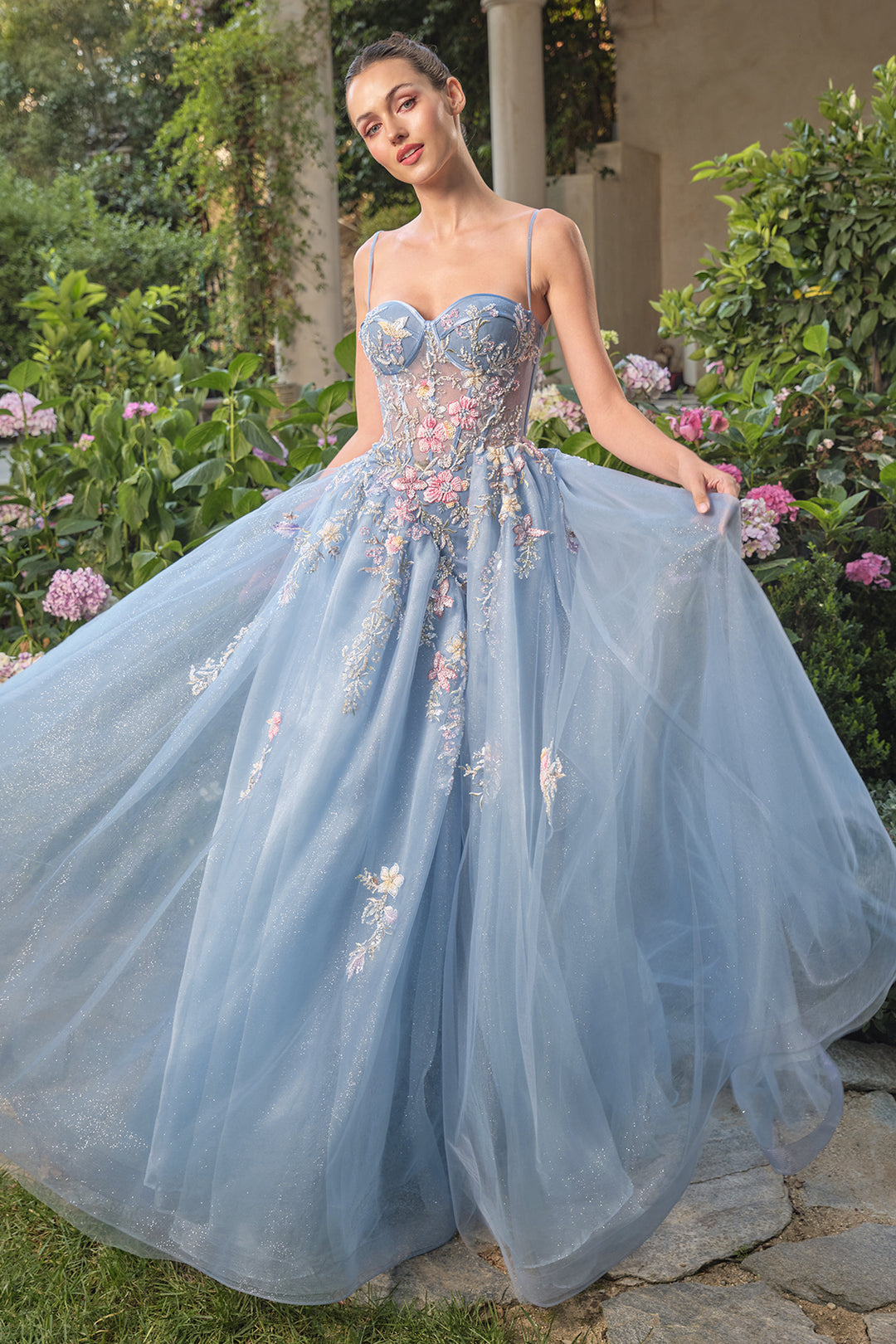 Applique A-line Slit Gown by Andrea and Leo A1490