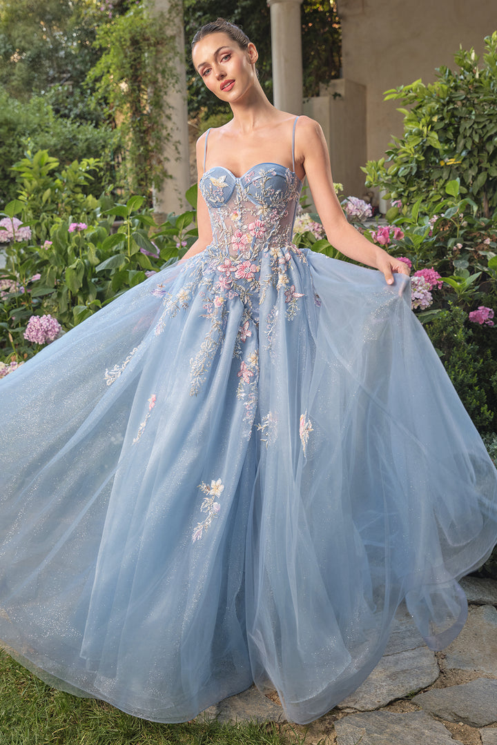 Applique A-line Slit Gown by Andrea and Leo A1490