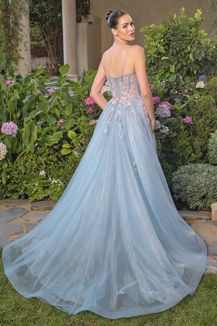 Applique A-line Slit Gown by Andrea and Leo A1490