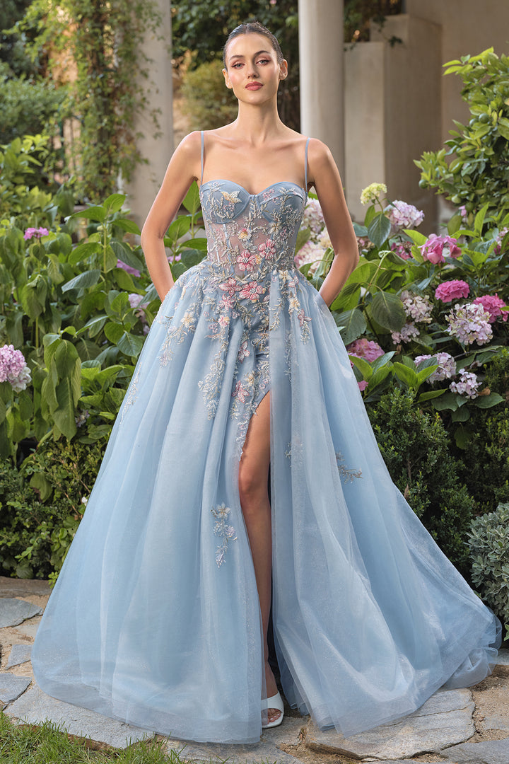 Applique A-line Slit Gown by Andrea and Leo A1490