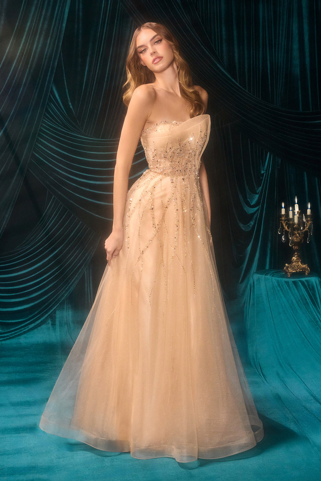 Beaded Strapless Gown by Andrea and Leo A1491