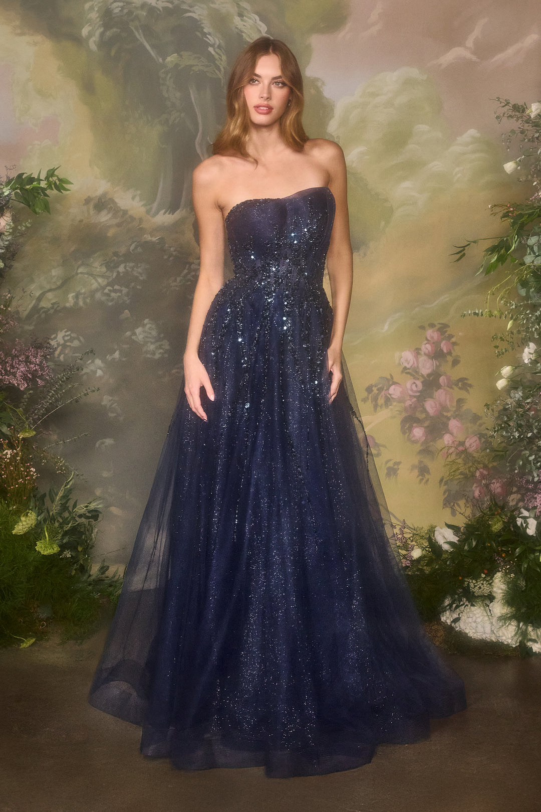 Beaded Strapless Gown by Andrea and Leo A1491 2 / Navy