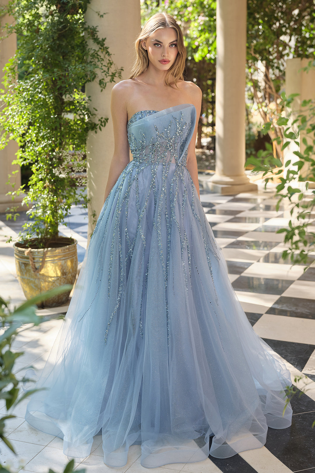 Beaded Strapless Gown by Andrea and Leo A1491 12 / Smoky Blue
