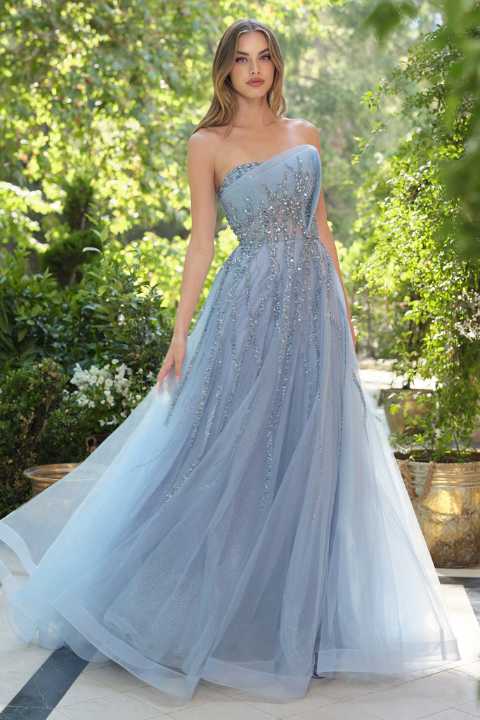 ball gown evening dress Beaded Strapless Gown by Andrea and Leo A1491 12 / Smoky Blue