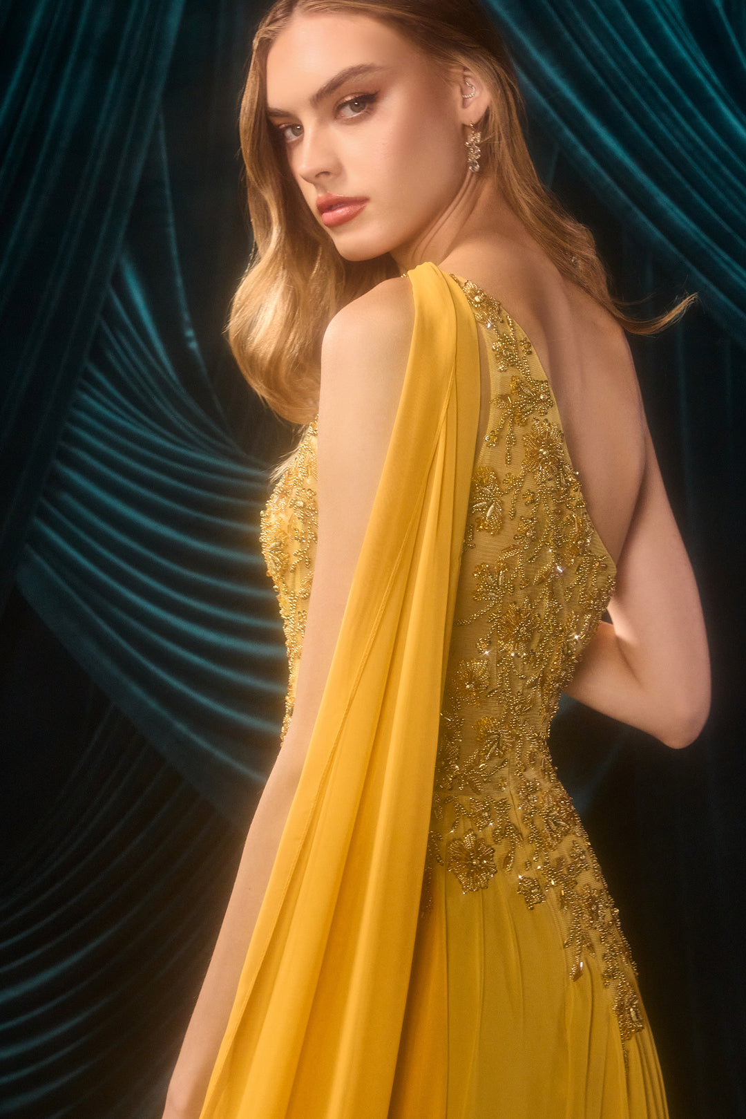 Chiffon One Shoulder Gown by Andrea and Leo A1495