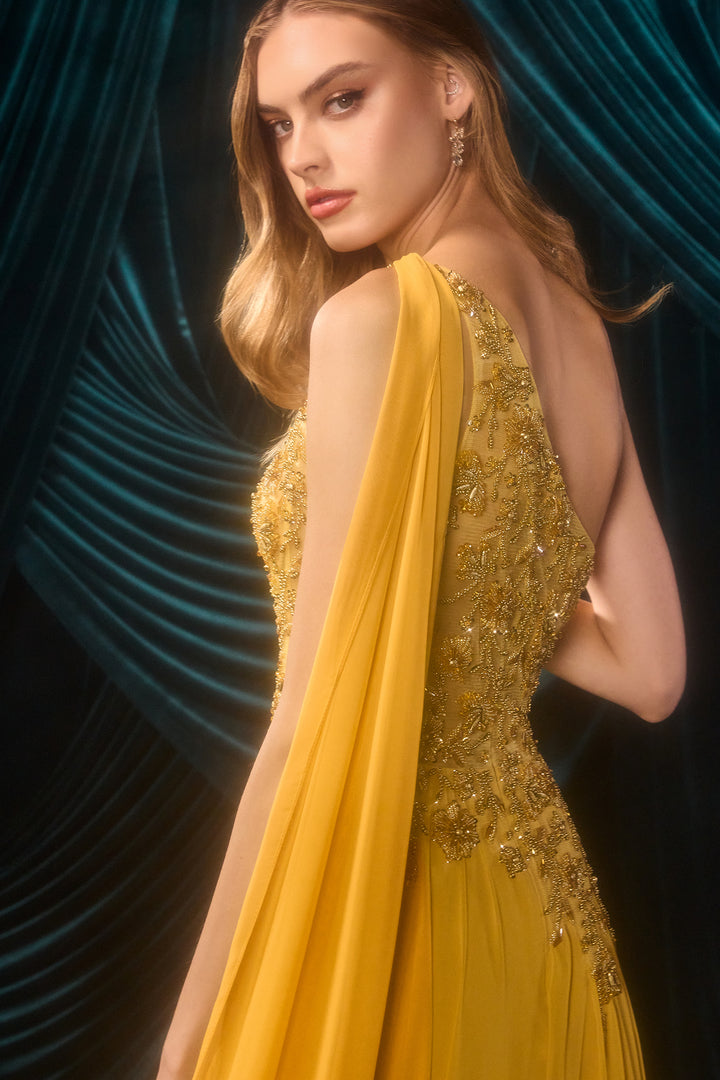 Chiffon One Shoulder Gown by Andrea and Leo A1495