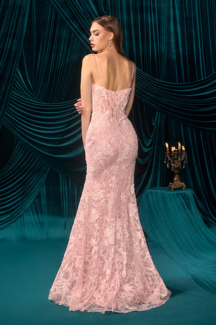 Lace Sleeveless Slit Gown by Andrea and Leo A1499