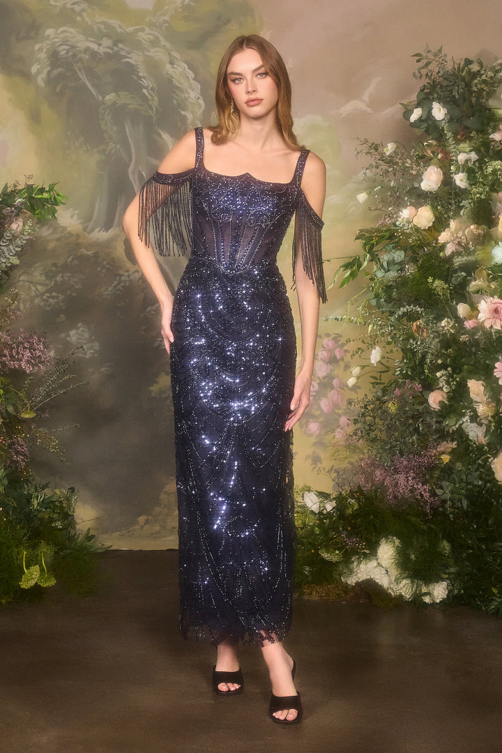 Cold Shoulder Tea Length Dress by Andrea and Leo A1511